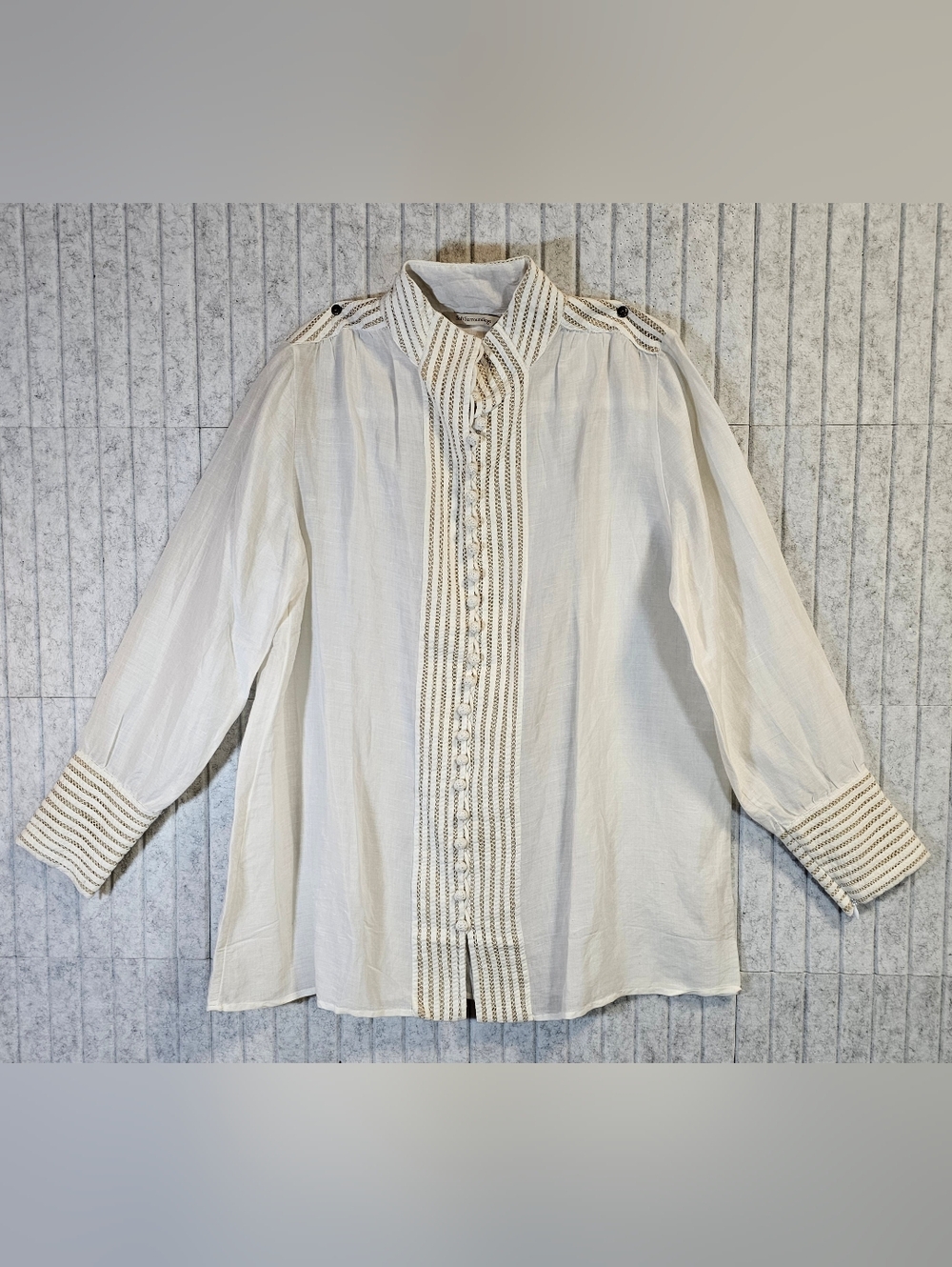 Soft Surroundings White Lace Trim Button Front Blouse XL Boho Chic Top NWT